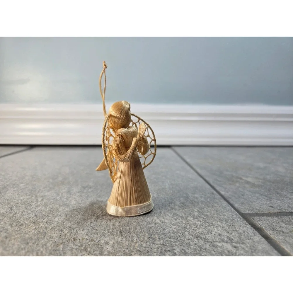 Handmade Straw Angel Ornament Rustic Corn Husk Folk Art Christmas Decor